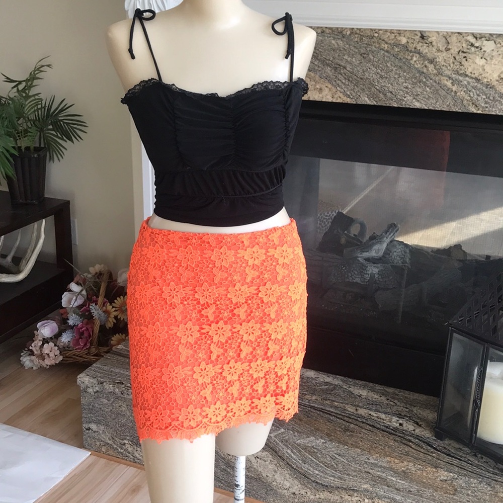 Top Shop Neon orange mini skirt crochet